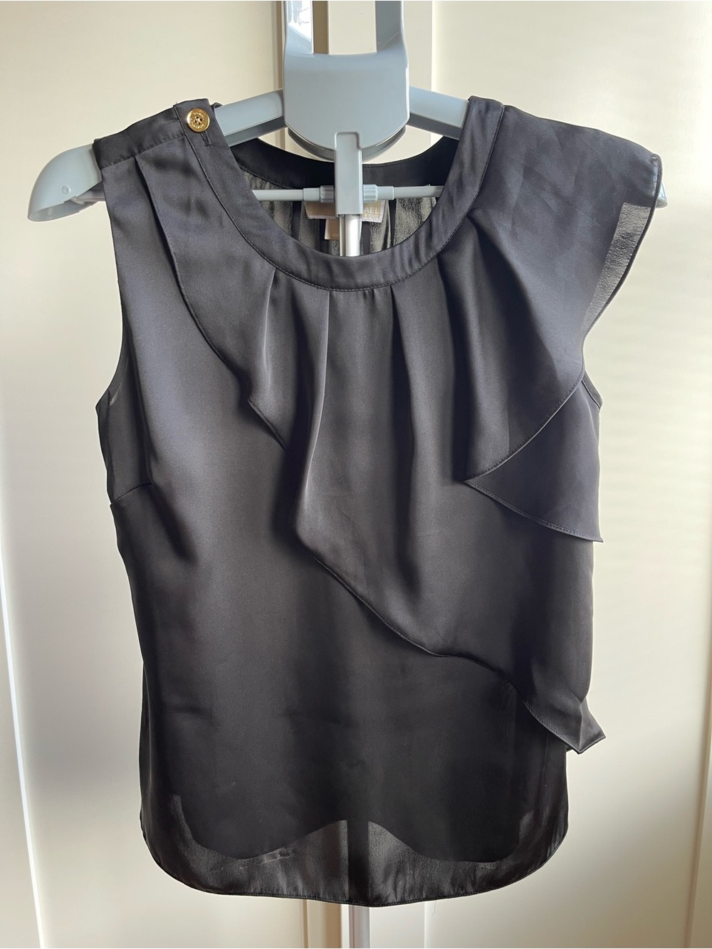 MICHAEL Michael Kors Black Sleeveless Ruffle-Front Blouse